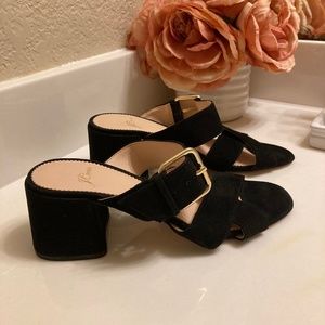 J. Crew Block Heel Buckle Strappy Criss-Cross Sandals 6.5 Black